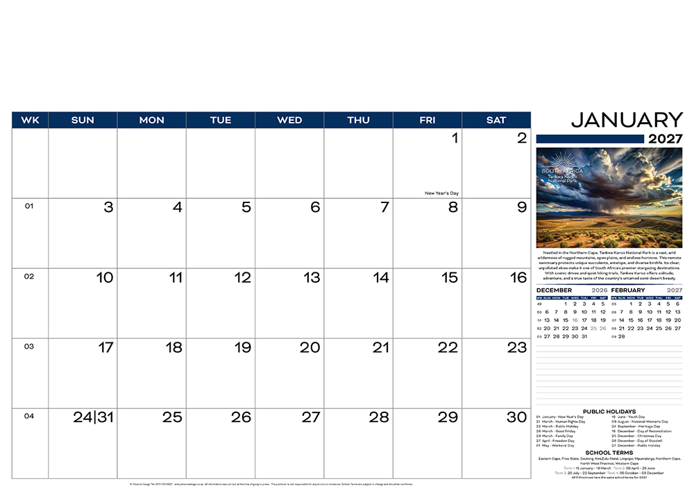 Southern Skies Deskpad 2027_Page_1 Magnificent SA Deskpad Jan