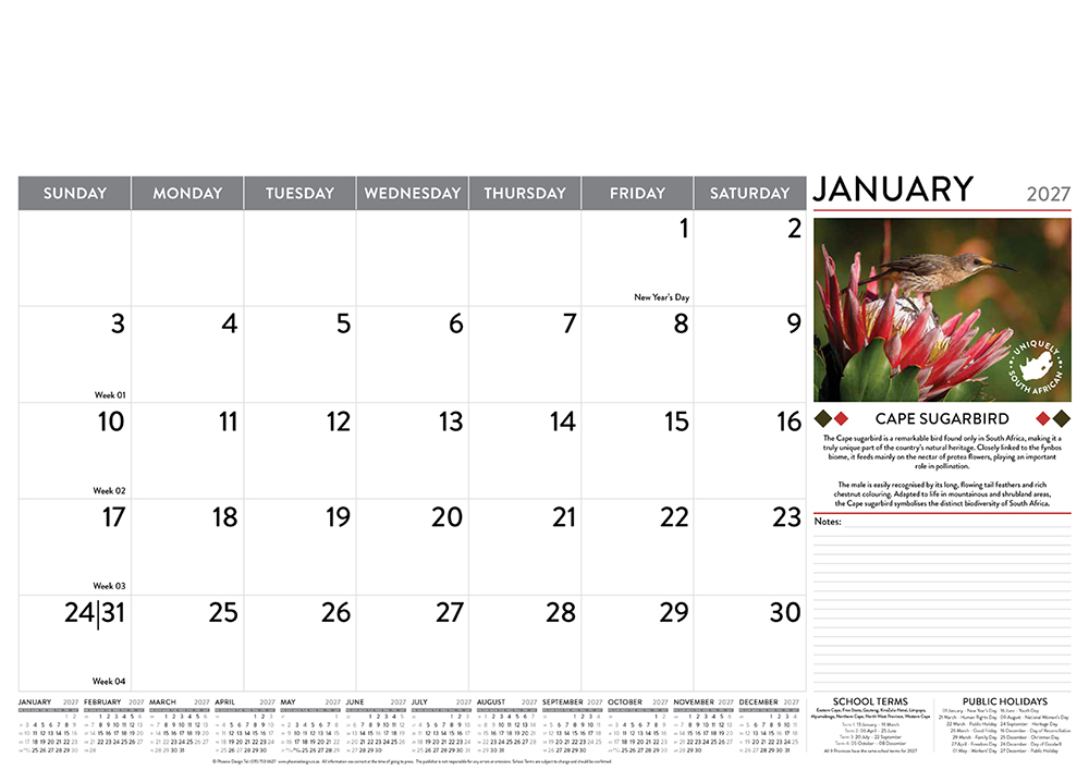 Uniquely South African Deskpad 2027_Page_1 Shades of Africa Deskpad Jan